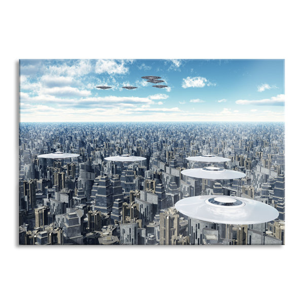 Brayden Studio Glasbild Ufos Ber Der Stadt Wayfair De